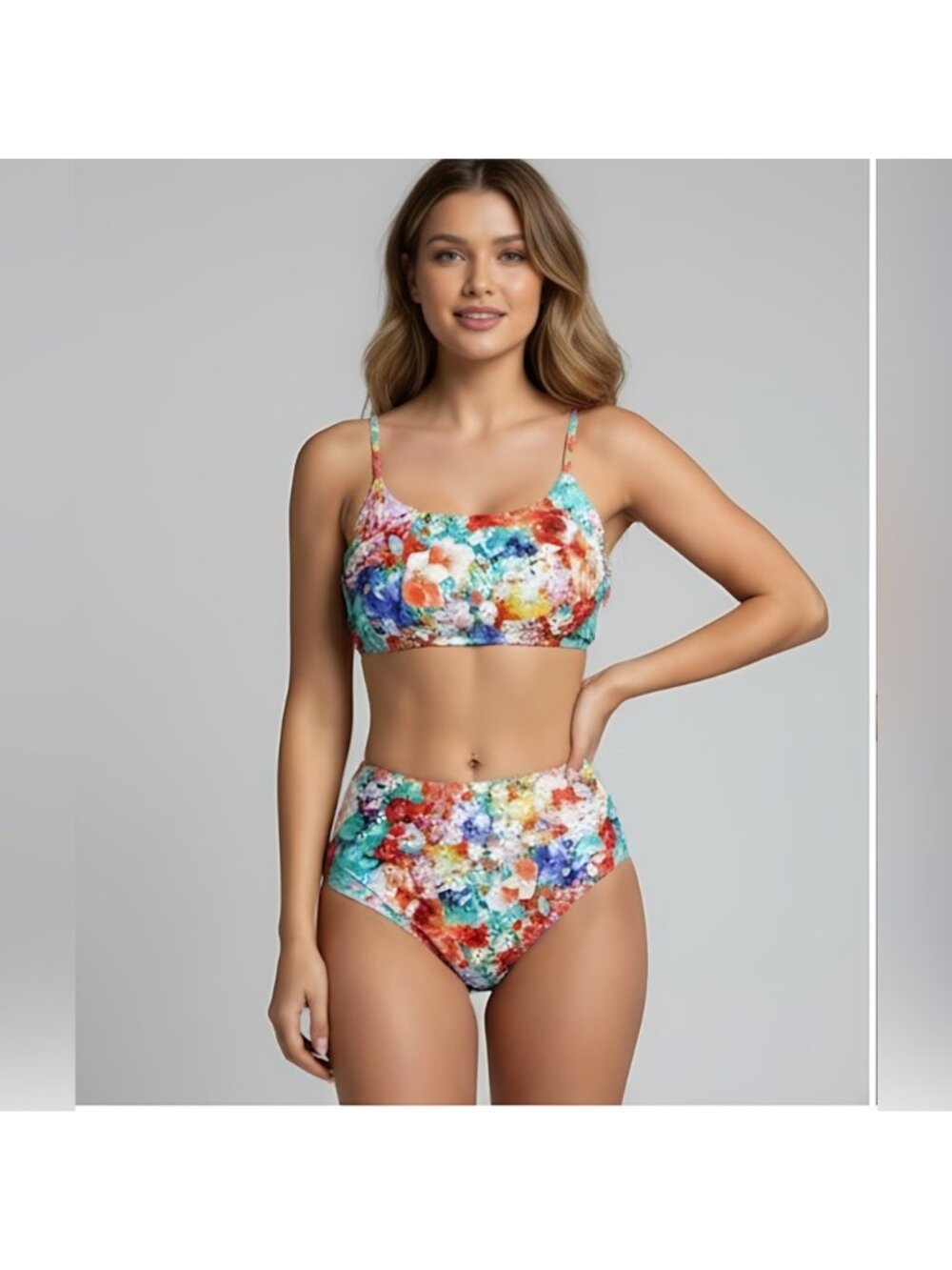 Boho Floral Print High Waisted Bikini Swimsuit